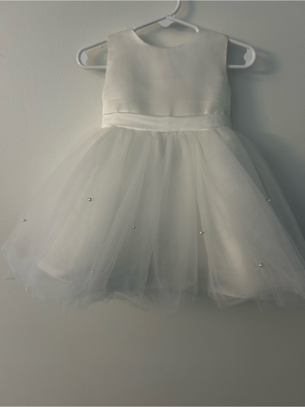 Satin & Tulle Pearl Accented Girls' Flower Girl Dress
